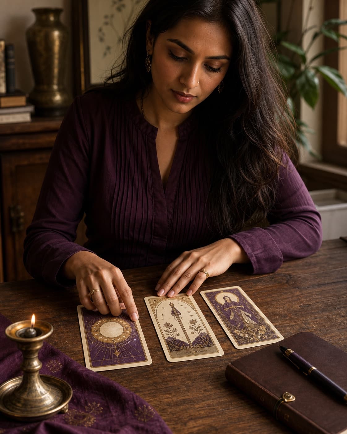 Tarot cards arranged for a reflective reading